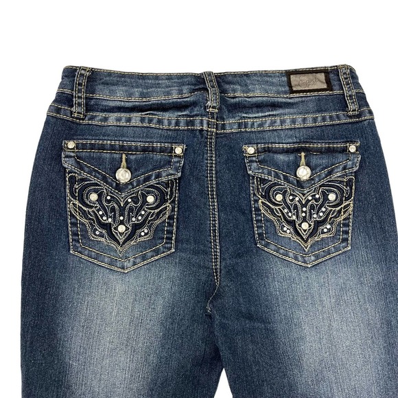 Earl Jeans Medium Wash Embroidered Rhinestone Ankle Jeans 4 - Picture 6 of 6